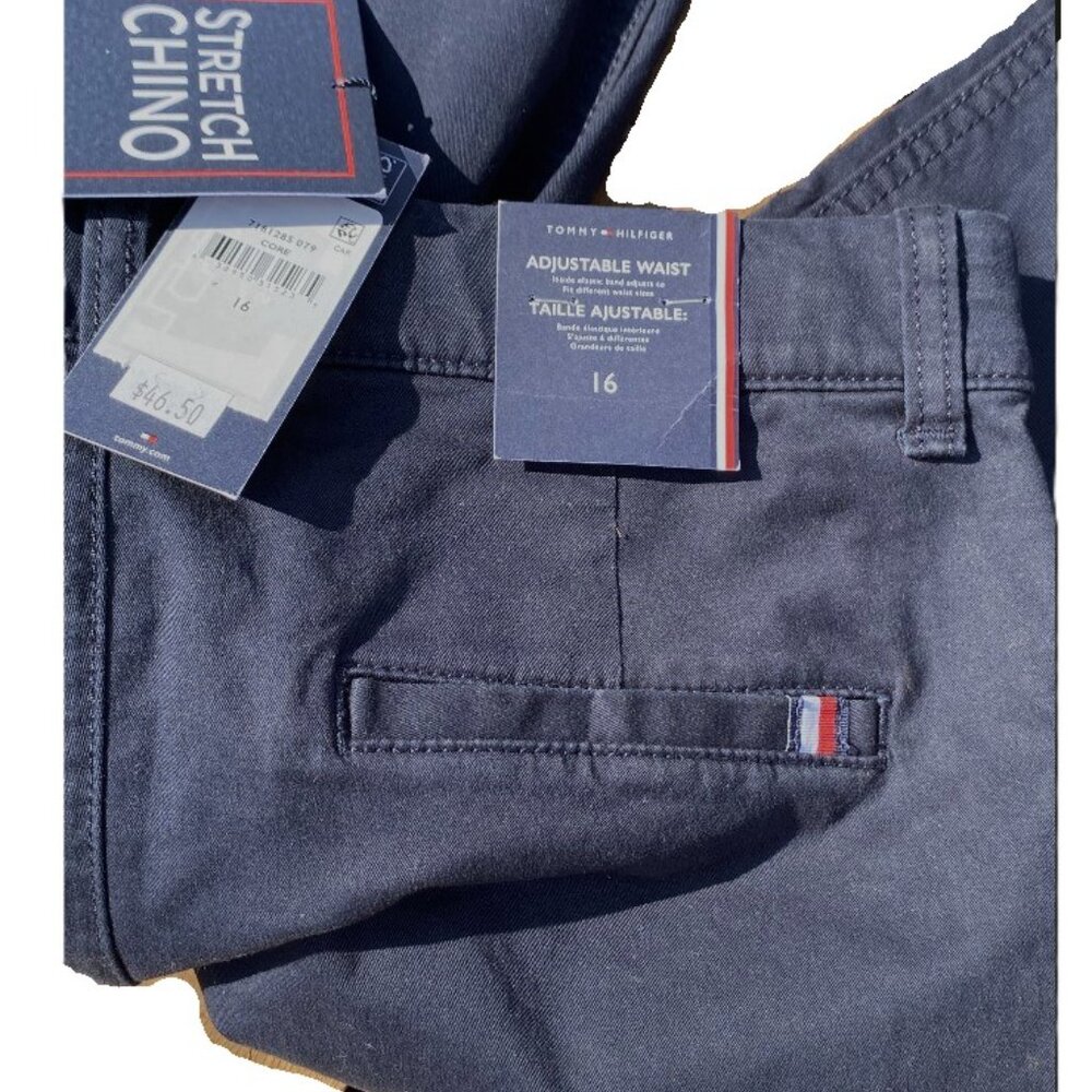 TOMMY HILFIGER Boys' Cotton Chino Pants US 16 Elastic adjustable waist Blue New
